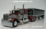 Item #60-2199 Burnt Orange Metallic Silver Black Outline Peterbilt 379 48-inch Flattop Sleeper with Black High Sided Black Tarp Silver Frame Tandem Axle Wilson 43-foot Pacesetter Hopper Bottom Grain Trailer - 1/64 Scale – DCP by First Gear