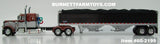 Item #60-2199 Burnt Orange Metallic Silver Black Outline Peterbilt 379 48-inch Flattop Sleeper with Black High Sided Black Tarp Silver Frame Tandem Axle Wilson 43-foot Pacesetter Hopper Bottom Grain Trailer - 1/64 Scale – DCP by First Gear