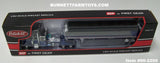 Item #60-2200 Gun Metal Gray Metallic Blue Metallic Peterbilt 379 48-inch Flattop Sleeper with Gun Metal Gray Blue High Sided Black Tarp Silver Frame Tandem Axle Wilson 43-foot Pacesetter Hopper Bottom Grain Trailer - 1/64 Scale – DCP by First Gear