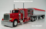 Item #60-2201 Red Peterbilt 379 48-inch Flattop Sleeper with White High Sided Red Tarp Silver Frame Tandem Axle Wilson 43-foot Pacesetter Hopper Bottom Grain Trailer - 1/64 Scale – DCP by First Gear