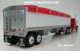 Item #60-2201 Red Peterbilt 379 48-inch Flattop Sleeper with White High Sided Red Tarp Silver Frame Tandem Axle Wilson 43-foot Pacesetter Hopper Bottom Grain Trailer - 1/64 Scale – DCP by First Gear