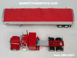Item #60-2201 Red Peterbilt 379 48-inch Flattop Sleeper with White High Sided Red Tarp Silver Frame Tandem Axle Wilson 43-foot Pacesetter Hopper Bottom Grain Trailer - 1/64 Scale – DCP by First Gear