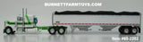 Item #60-2202 White Green Stripe Lime Green Gold Outline Peterbilt 379 48-inch Flattop Sleeper with White High Sided Black Tarp Silver Frame Tandem Axle Wilson 43-foot Pacesetter Hopper Bottom Grain Trailer - 1/64 Scale - DCP by First Gear