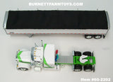 Item #60-2202 White Green Stripe Lime Green Gold Outline Peterbilt 379 48-inch Flattop Sleeper with White High Sided Black Tarp Silver Frame Tandem Axle Wilson 43-foot Pacesetter Hopper Bottom Grain Trailer - 1/64 Scale - DCP by First Gear