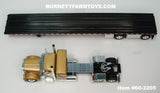 Item #60-2205 Gold Black Orange Red Stripe White Outline Peterbilt 379 36-inch Flattop Sleeper with Black Deck Black Frame Spread Axle Wilson Roadbrute 53-foot Flatbed Trailer - 1/64 Scale – DCP by First Gear
