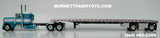 Item #60-2206 White Turquoise Peterbilt 379 36-inch Flattop Sleeper with Silver Deck Black Frame Spread Axle Wilson Roadbrute 53-foot Flatbed Trailer - 1/64 Scale – DCP by First Gear