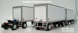 Item #60-2210 Red and White Peterbilt 379 Day Cabs with White Silver Trim Single Axle Wabash DuraPlate Van Carrier and Thermo King Refrigerated Pup Trailers with Two Dollies Terminal Set - 1/64 Scale – DCP by First Gear