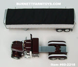 Item #60-2218 Dark Cherry White Peterbilt 351 36-inch Flattop Sleeper with White Sided Black Tarp Silver Frame Wilson Pacesetter 34-foot Hopper Bottom Grain Trailer - 1/64 Scale – DCP by First Gear