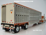 Item #60-2220 Southern Custom Diecast Burnt Orange Cream Peterbilt 589 72-inch Flattop Sleeper with Silver Sided Burnt Orange Trim Cream End Caps Spread Axle Wilson Silver Star Livestock Trailer - 1/64 Scale – DCP by First Gear