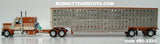 Item #60-2220 Southern Custom Diecast Burnt Orange Cream Peterbilt 589 72-inch Flattop Sleeper with Silver Sided Burnt Orange Trim Cream End Caps Spread Axle Wilson Silver Star Livestock Trailer - 1/64 Scale – DCP by First Gear