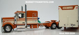 Item #60-2220 Southern Custom Diecast Burnt Orange Cream Peterbilt 589 72-inch Flattop Sleeper with Silver Sided Burnt Orange Trim Cream End Caps Spread Axle Wilson Silver Star Livestock Trailer - 1/64 Scale – DCP by First Gear