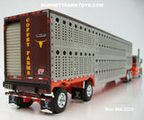 Item #60-2221 Coffey Farms Brown Orange Gold Outline Peterbilt 589 72-inch Flattop Sleeper with Silver Sided Brown Roof Orange Frame Brown End Caps Spread Axle Wilson Silver Star Livestock Trailer - 1/64 Scale – DCP by First Gear