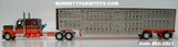 Item #60-2221 Coffey Farms Brown Orange Gold Outline Peterbilt 589 72-inch Flattop Sleeper with Silver Sided Brown Roof Orange Frame Brown End Caps Spread Axle Wilson Silver Star Livestock Trailer - 1/64 Scale – DCP by First Gear
