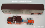 Item #60-2221 Coffey Farms Brown Orange Gold Outline Peterbilt 589 72-inch Flattop Sleeper with Silver Sided Brown Roof Orange Frame Brown End Caps Spread Axle Wilson Silver Star Livestock Trailer - 1/64 Scale – DCP by First Gear