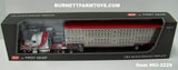 Item #60-2229 White Red Burgundy Swoop Stripe Peterbilt 379 63-inch Mid Roof Sleeper with Silver Red Trim Spread Axle Wilson Silver Star Livestock Trailer - 1/64 Scale – DCP by First Gear