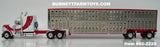 Item #60-2229 White Red Burgundy Swoop Stripe Peterbilt 379 63-inch Mid Roof Sleeper with Silver Red Trim Spread Axle Wilson Silver Star Livestock Trailer - 1/64 Scale – DCP by First Gear