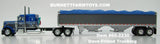 Item #60-2230 Dave Friend Trucking Blue Dark Gray White Peterbilt 379 48-inch Flattop Sleeper with Dark Gray High Sided Blue Tarp Tandem Axle Wilson Pacesetter Hopper Bottom Grain Trailer - 1/64 Scale – DCP by First Gear