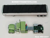 Item #60-2231 Light Green Dark Green Peterbilt 379 48-inch Flattop Sleeper with White High Sided Black Tarp Silver Frame Tandem Axle Wilson Pacesetter Hopper Bottom Grain Trailer - 1/64 Scale – DCP by First Gear