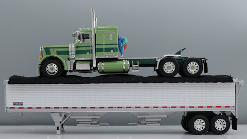 Item #60-2231 Light Green Dark Green Peterbilt 379 48-inch Flattop Sleeper with White High Sided Black Tarp Silver Frame Tandem Axle Wilson Pacesetter Hopper Bottom Grain Trailer - 1/64 Scale – DCP by First Gear