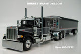Item #60-2232 Black Dark Gray Silver Outline Peterbilt 379 48-inch Flattop Sleeper with Black High Sided Black Tarp Silver Frame Tandem Axle Wilson Pacesetter Hopper Bottom Grain Trailer - 1/64 Scale – DCP by First Gear