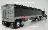 Item #60-2232 Black Dark Gray Silver Outline Peterbilt 379 48-inch Flattop Sleeper with Black High Sided Black Tarp Silver Frame Tandem Axle Wilson Pacesetter Hopper Bottom Grain Trailer - 1/64 Scale – DCP by First Gear