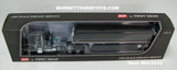 Item #60-2232 Black Dark Gray Silver Outline Peterbilt 379 48-inch Flattop Sleeper with Black High Sided Black Tarp Silver Frame Tandem Axle Wilson Pacesetter Hopper Bottom Grain Trailer - 1/64 Scale – DCP by First Gear