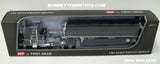 Item #60-2232 Black Dark Gray Silver Outline Peterbilt 379 48-inch Flattop Sleeper with Black High Sided Black Tarp Silver Frame Tandem Axle Wilson Pacesetter Hopper Bottom Grain Trailer - 1/64 Scale – DCP by First Gear