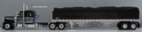 Item #60-2232 Black Dark Gray Silver Outline Peterbilt 379 48-inch Flattop Sleeper with Black High Sided Black Tarp Silver Frame Tandem Axle Wilson Pacesetter Hopper Bottom Grain Trailer - 1/64 Scale – DCP by First Gear