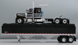 Item #60-2232 Black Dark Gray Silver Outline Peterbilt 379 48-inch Flattop Sleeper with Black High Sided Black Tarp Silver Frame Tandem Axle Wilson Pacesetter Hopper Bottom Grain Trailer - 1/64 Scale – DCP by First Gear