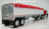 Item #60-2237 Red Black Fender GMC General 34-inch Flattop Sleeper with White Sided Red Tarp Silver Frame Tandem Axle Wilson 43-foot Pacesetter Hopper Bottom Grain Trailer - 1/64 Scale – DCP by First Gear