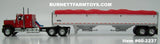 Item #60-2237 Red Black Fender GMC General 34-inch Flattop Sleeper with White Sided Red Tarp Silver Frame Tandem Axle Wilson 43-foot Pacesetter Hopper Bottom Grain Trailer - 1/64 Scale – DCP by First Gear