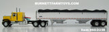 Item #60-2238 Yellow Black Fender GMC General 34-foot Flattop Sleeper with White Sided Black Tarp Silver Frame Tandem Axle Wilson Pacesetter 43-foot Hopper Bottom Grain Trailer - 1/64 Scale – DCP by First Gear