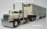 Item #60-2241 Cream Brown Peterbilt 389 48-inch Flattop Sleeper with Silver Sided Brown Trim Tandem Axle Wilson Silver Star Livestock Trailer - 1/64 Scale – DCP by First Gear