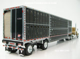 Item #60-2243 Gold Black White Outline Peterbilt 389 48-inch Flattop Sleeper with Black Sided Silver Trim Spread Axle Wilson Silver Star Livestock Trailer - 1/64 Scale – DCP by First Gear
