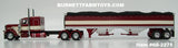 Item #60-2275 Burgundy Cream Gold Stripe Black Outline Peterbilt 389 48-inch Flattop Sleeper with matching Tandem Axle High Sided Wilson Pacesetter Hopper Bottom Grain Trailer - 1/64 Scale – DCP by First Gear