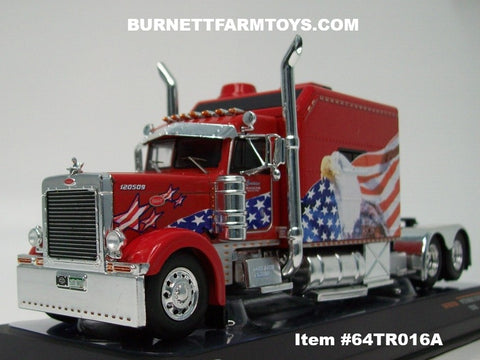 Item #64TR016A Red with American Flag and Eagle 2002 Peterbilt 379 Custom Sleeper - 1/64 Scale – ixo Models
