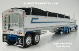 Item #68-1425 Todd Blacker White Blue Black Outline Peterbilt 359 63-inch Flattop Sleeper with Tandem Axle Wilson Pacesetter Hopper Bottom Grain Trailer - 1/64 Scale – DCP by First Gear