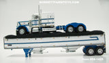 Item #68-1425 Todd Blacker White Blue Black Outline Peterbilt 359 63-inch Flattop Sleeper with Tandem Axle Wilson Pacesetter Hopper Bottom Grain Trailer - 1/64 Scale – DCP by First Gear