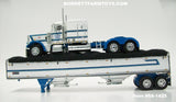 Item #68-1425 Todd Blacker Trucking White Blue Black Outline Peterbilt 359 63-inch Flattop Sleeper with Tandem Axle Wilson Pacesetter Hopper Bottom Grain Trailer - 1/64 Scale - DCP by First Gear