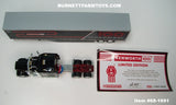 Item #68-1691 Kenworth 100th Anniversary Black Burgundy Gold Stripe Kenworth W900L 86-inch Studio Sleeper with Tandem Axle Utility 53-foot Dry Goods Van Trailer with Skirts - 1/64 Scale – DCP by First Gear