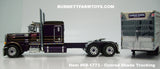 Item #68-1773 Conrad Shada Trucking Purple Black Stripe Gold Outline Peterbilt 379 63-inch Flattop Sleeper with Silver Purple Frame Spread Axle Wilson Silver Star Livestock Trailer - 1/64 Scale – DCP by First Gear