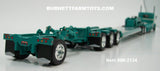 Item #68-2134 Teal Cream Black Outline Tri-Axle Peterbilt 389 36-inch Flattop Sleeper with Teal Tri-Axle Heavy Haul Fontaine Magnitude Lowboy Trailer with Jeep and Stinger - 1/64 Scale – DCP by First Gear