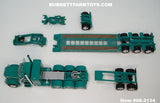Item #68-2134 Teal Cream Black Outline Tri-Axle Peterbilt 389 36-inch Flattop Sleeper with Teal Tri-Axle Heavy Haul Fontaine Magnitude Lowboy Trailer with Jeep and Stinger - 1/64 Scale – DCP by First Gear