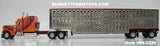Item #68-2228 Coffey Farms Orange Burgundy Dark Gray Swoop Stripe Peterbilt 379 63-inch Mid Roof Sleeper with Silver Burgundy Trim Spread Axle Wilson Silver Star Livestock Trailer - 1/64 Scale – DCP by First Gear