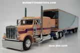 Item #68-2256 Peach Blue Peterbilt 379 63-inch Flattop Sleeper with Chrome Sided Peach Trim Blue Frame Spread Axle Utility 53-foot Carrier Refrigerated Trailer - 1/64 Scale – DCP by First Gear