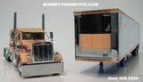 Item #68-2256 Peach Blue Peterbilt 379 63-inch Flattop Sleeper with Chrome Sided Peach Trim Blue Frame Spread Axle Utility 53-foot Carrier Refrigerated Trailer - 1/64 Scale – DCP by First Gear