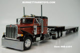 Item #68-2351 Burnt Orange Metallic Black Peterbilt 379 36-inch Flattop Sleeper with Silver Deck Black Frame Spread Axle Transcraft Eagle Stepdeck Trailer - 1/64 Scale – DCP by First Gear