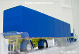 Item #69-1679 DSD Transport Blue Yellow Peterbilt 379 36-inch Sleeper with Blue Tarp Yellow Trim Spread Axle Utility 53-foot Roll Tarp Flatbed Trailer - Big Rigs #12 - 1/64 Scale - DCP by First Gear