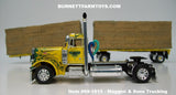 Item #69-1815 Maggini and Sons Trucking Yellow Green Flame Peterbilt 379 Single Axle Day Cab with Utility 28.5-foot Flatbed Trailers with Hay Load - 1/64 Scale – DCP by First Gear - 2024 National Toy Truck 'N Construction Show Edition