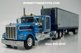 Item #69-2045 Western Distributing Transportation Crippled Cowboy Blue White Kenworth W900A 60-inch Flattop Sleeper with Chrome Sided Blue Metallic Trim Tandem Axle 40-foot Vintage Thermo King Refrigerated Trailer - 1/64 Scale – DCP by First Gear